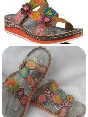 L'Artiste Spring Step Pillow-Soft Hand Painted Floral Sandals EU 39/US 8.5 Multi
